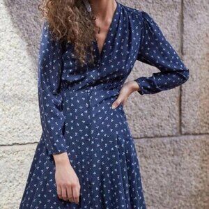 Rebecca Taylor Floral Silk Blend Mini Dress Navy Size 4 Long‎ Sleeve